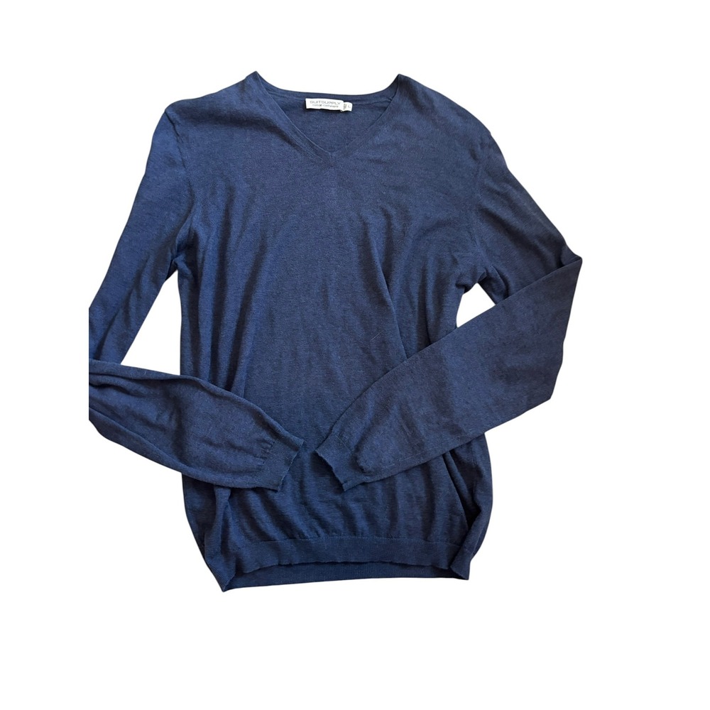 Suitsupply V-Neck Sweater Large Navy Blue Cotton Cashmere Blend Pullover Classic